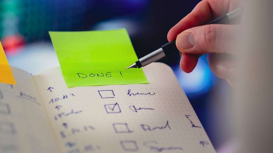 lista rzeczy do zrobienia i sticky note z napisem "Done"